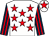 White, red stars, dark blue & red striped sleeves, white cap, red star