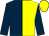 Dark blue and yellow (halved), dark blue sleeves, yellow cap