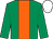 Emerald green, orange stripe, white cap