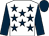 White, dark blue stars, sleeves and cap