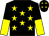 Black, yellow stars, halved sleeves and stars on cap