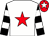 White, red star, black and white hooped sleeves, red cap, white star