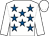 White, royal blue stars, white sleeves and cap