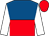 Royal blue and red halved horizontally, white sleeves, red cap