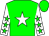 green, white star, green stars on white sleeves, green cap