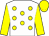 White, yellow spots, yellow sleeves and cap