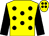 Yellow, black spots, sleeves and spots on cap