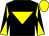 Black, yellow inverted triangle, diabolo on sleeves, yellow cap