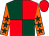 Dark green and red (quartered), orange sleeves, dark green stars, red cap