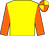 Yellow body, orange arms, orange cap, yellow quartered