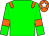 Green body, orange epaulettes, green arms, orange armlets, orange cap, white star