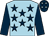 Light blue, dark blue stars and sleeves, dark blue cap, light blue stars