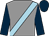 Grey, light blue sash, dark blue sleeves & cap