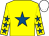 Yellow, royal blue star, royal blue stars on sleeves, white cap
