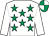 White, emerald green stars, white sleeves, quartered cap