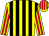 Yellow and black stripes, yellow and red striped sleeves and cap