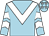 Light blue, white chevron, chevrons on sleeves, light blue cap, white stars