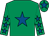 Emerald green, royal blue star, royal blue stars on sleeves, royal blue star on cap