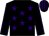 Black, purple stars, purple seams on sleeves, striped cap