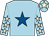 Light blue, royal blue star, light blue sleeves, beige stars, light blue cap, beige star