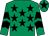 Emerald green, black stars, chevrons on sleeves, emerald green cap, black star