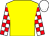 Yellow, White and Red check sleeves, White cap