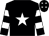 Black, white star, hooped sleeves, black cap, white stars