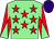 Light green, red stars, diabolo on sleeves, purple cap