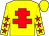 Yellow, red cross of lorraine, red stars on sleeves, yellow cap