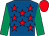 Royal blue, red stars, emerald green sleeves, red cap