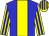 Blue body, yellow stripe, yellow arms, blue striped, yellow cap, blue striped