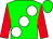 Green body, white large spots, red arms, green cap