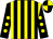 Black and yellow stripes, black sleeves, yellow spots, quartered cap