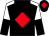 black, red diamond, white shoulders, white and black halved sleeves, red diamond on black cap