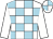 white, light blue checked, white sleeves, quartered cap