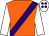 Orange, purple sash, white sleeves, white cap, purple spots