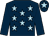 Dark blue, light blue stars, dark blue sleeves, dark blue cap, light blue star