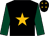 Black, old gold star, dark green sleeves, black cap, old gold stars