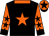 Black, orange star, collar and sleeves, black stars and cuffs, orange cap, black star and peak