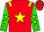 red, yellow star and epaulets, yellow stars on green sleeves, yellow stars on red cap