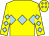 Yellow, light blue triple diamond, light blue diamonds on sleeves, yellow cap, light blue diamonds