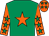 Emerald green, orange star, orange sleeves, emerald green stars, orange cap, emerald green stars