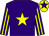 Purple, yellow star, striped sleeves, yellow cap, purple star