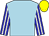 light blue, blue sleeves, white stripes, yellow cap