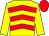 yellow, red chevrons, yellow sleeves, red cap