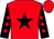 red, black star, red spots on black sleeves