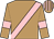 Light brown, pink sash, armlets, striped cap
