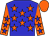 Blue body, orange stars, orange arms, blue stars, orange cap