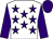 White, purple stars, purple sleeves and cap