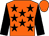 orange, black stars, black sleeves, orange cap